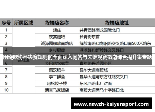 围绕欧协杯决赛规则的全面深入问答与关键观赛指南综合提升集专题
