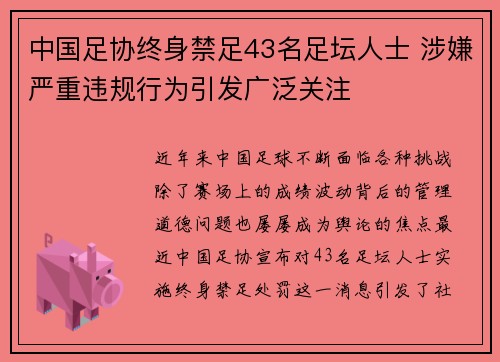 中国足协终身禁足43名足坛人士 涉嫌严重违规行为引发广泛关注